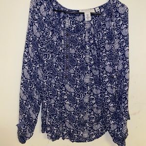 Patterned Long Sleeve Tunic Blouse